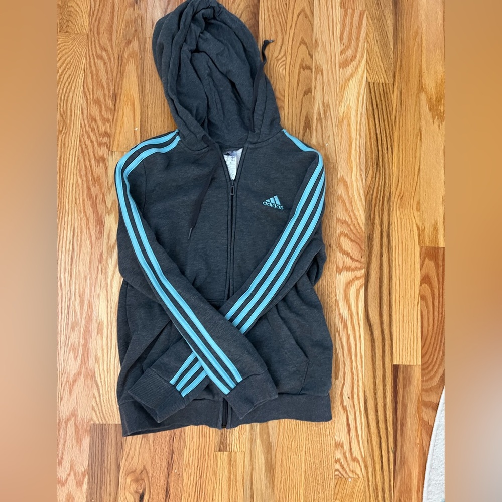 Adidas girls grey/teal zip up hoodie size S